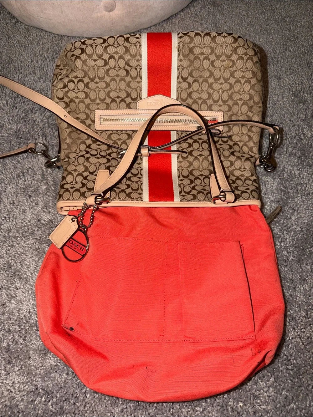 COACH Authentic Signature Stripe Foldover Crossbody Tote Bag F27024